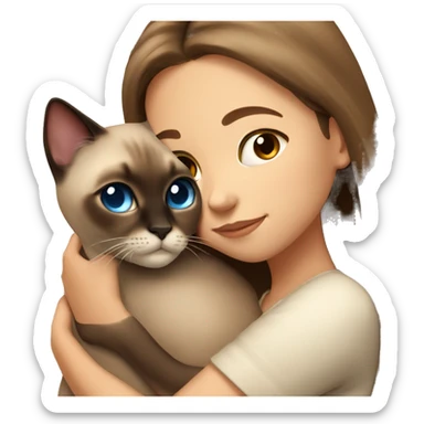  Siamese cat cuddling brown long hair girl sticker
