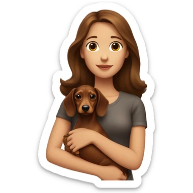 A girl with brown hair with a brown dachshund in her arms sticker