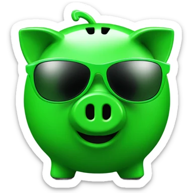 green piggybank with green sunglasses sticker