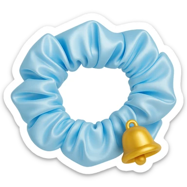 Change the gold star charm to a small Christmas bell charm on the pastel blue silky scrunchie, keep the 3D emoji style and shimmer effect. sticker