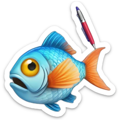 fish holding ballpoint sticker