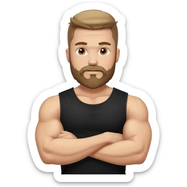 generate an ios genmoji of a fair guy wearing a sleevless black tshirt with big biceps and a goatee beard sticker