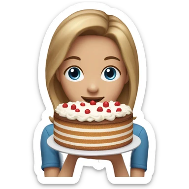 girl with brown hair with blond highlights and blue eyes eating cake  sticker