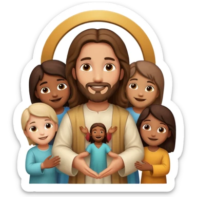 Jesus holding hands with children, peaceful atmosphere sticker