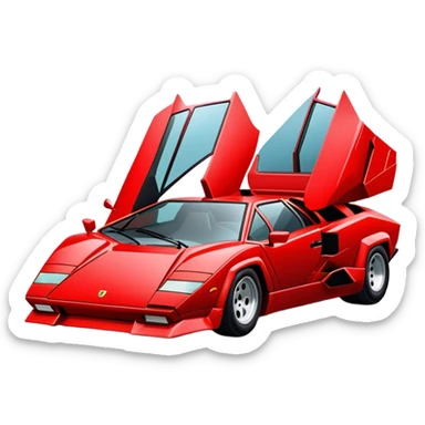 Bright red Lamborghini Countach, classic supercar with wedge shape and low profile sticker