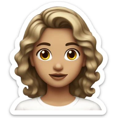 girl with short wavy hair and highlights, brown eyes and white clothes next to a white barrette sticker