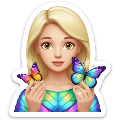 Cabelos de cor morro uma mulher branca com uma borboleta na sua mão sticker
