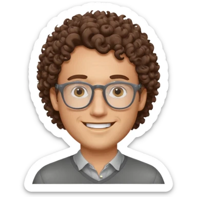 homme blanc avec cheveux marrons frisés et lunettes grise sticker