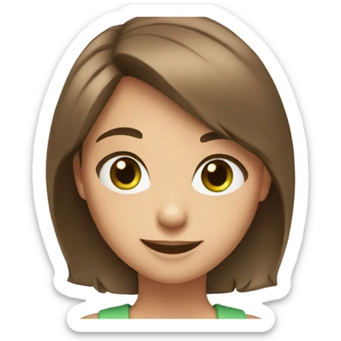 Girl Masha with brown hair and green eyes smiles sticker