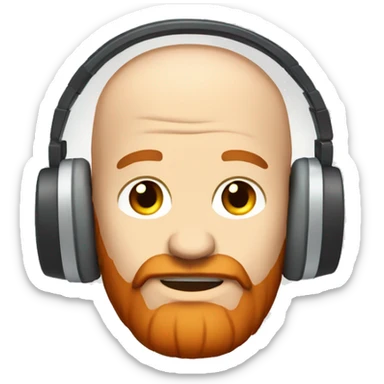 White guy, balding with a red beard with headphones on sticker