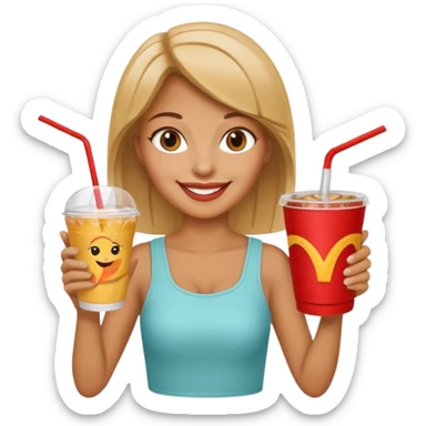 a woman holding fastfood drink sticker