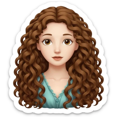 pale woman with brown curly very long hair, middle part. the hair is very very very very very very long, so long, you can't see the ends sticker