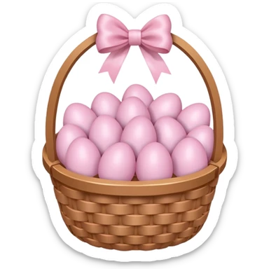 white basket full of light pink easter eggs with a light pink bow at the center sticker