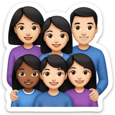 team with 4 people. 2 men and 2 women with black hair sticker