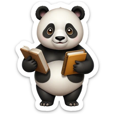Panda shrugging his shoulders and hands with book in one hand and smartphone in the other sticker