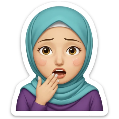 A light hijabi woman choking herself out of frustration but she's nonchalant  sticker