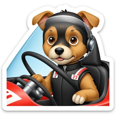 black and tan terrier driving a racecar sticker