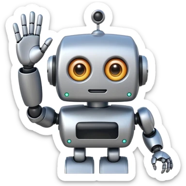 cute robot waving hand, big eyes, color #b0f2f8, apple emoji style sticker
