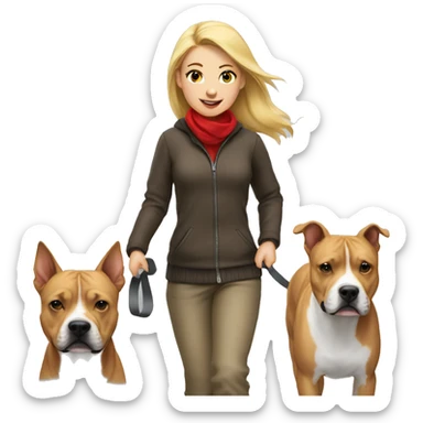 Blonde girl walking red amstaff sticker
