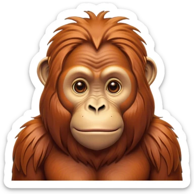 Cinematic Noble Orangutan Portrait Emoji, Poised and regal, with a robust, thoughtful build and deep, soulful eyes framed by rich, textured fur, Simplified yet sharp and sophisticated features, highly detailed, glowing with a soft, earthy glow, high shine, intelligent and contemplative, stylized with an air of ancient wisdom, focused and commanding, soft glowing outline, capturing the essence of a watchful and confident guardian that appears ready to step out of the screen with timeless authority! sticker
