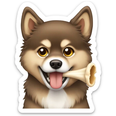 Brown Pomsky with bone sticker
