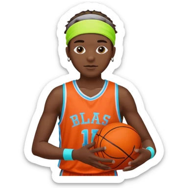Basketball guy with neon headband, hold ball sticker