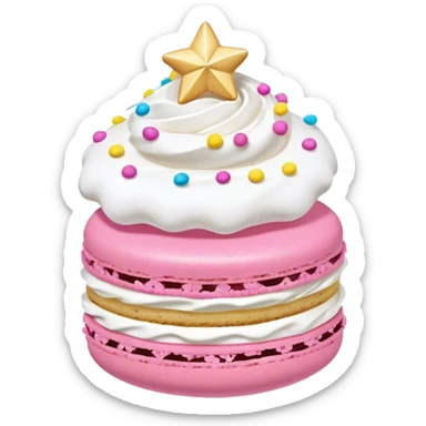 macaron with whipped cream on top and star sprinkles sticker
