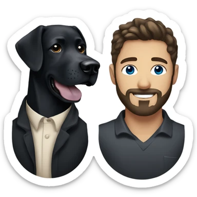 Handsome man with blue eyes black hair and beard holding black Labrador  sticker