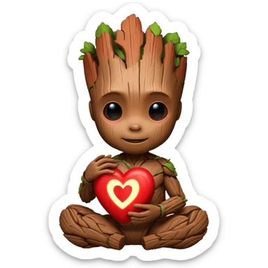 baby-groot with a hearth sticker