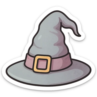 atmospheric witch hat, beautiful, crooked, volumetric, detailed shadows and highlights, textured, thin clean contours, soft rounded shapes, pastel palette #98B5BC, #B5B3C1, #C9A3C9, #E4C0CA, #F7DCD1, #F7C0AA, modern Japanese pop art and sticker aesthetic, soft lighting, transparent background sticker