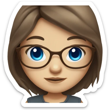 chibi girl with long brown hair, blue eyes and brown glasses sticker