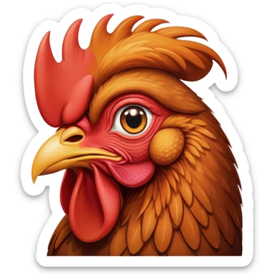 Cinematic Noble Brown Rooster Portrait Emoji, Poised and regal, with a robust, commanding build and a rich, well-groomed brown plumage, deep-set soulful warm eyes, Simplified yet sharp and sophisticated features, highly detailed, glowing with a soft, dignified glow, high shine, intelligent and proud, stylized with an air of rustic majesty, focused and attentive, soft glowing outline, capturing the essence of a watchful and confident leader, so majestic it feels as though it could crow out of the screen with effortless authority! sticker