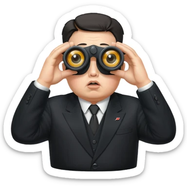 Kim Jong Un staring through binoculars with angry expression  sticker