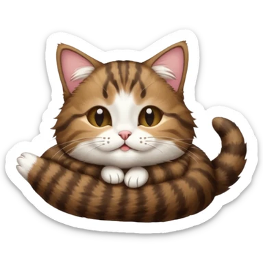 dark brown tabby and white cat in funny positions upside down with eyes closed sticker