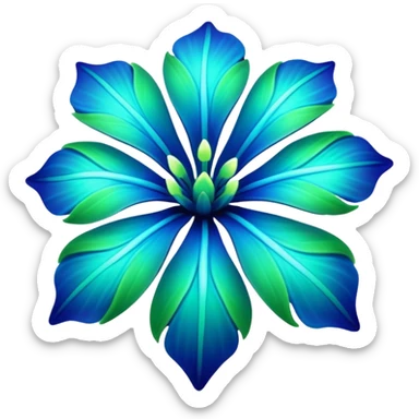 3D render of Avatar-style Flower, bioluminescent deep sea style, glowing neon blue and green lights, dark background to contrast the glow, translucent organic textures. sticker