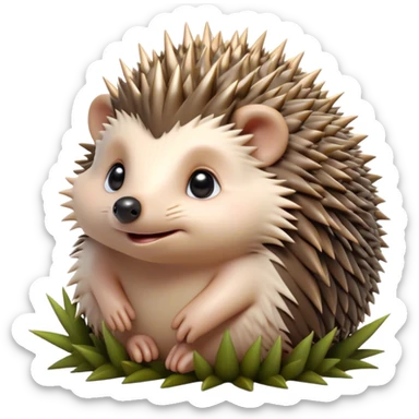 Cinematic Adorably Cute Hedgehog Portrait Emoji, Poised with a round, spiky yet cuddly body and bright, curious eyes peeking from beneath a soft array of quills, Simplified yet irresistibly adorable features, highly detailed, glowing with a warm, gentle forest glow, high shine, lively and endearing, stylized with an air of woodland cuteness, soft glowing outline, capturing the essence of a playful hedgehog that appears ready to scurry out of the screen with delightful charm! sticker