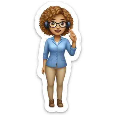call center girl with glasses, raising her hand to say goodbye, light skin sticker