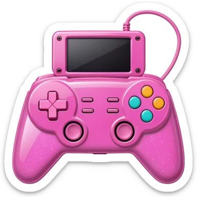 glittery pink 90s retro game console with pink corded controller sticker
