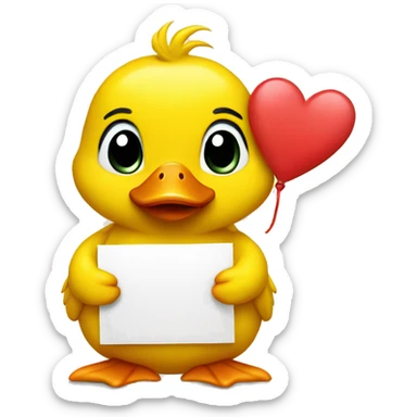 Yellow cute Duck holding love you sign sticker