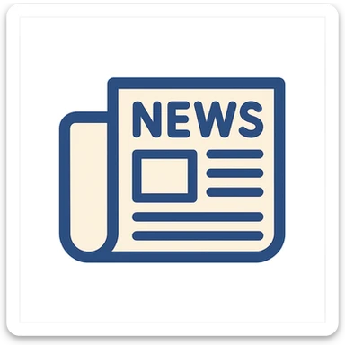 stylized newspaper icon, bold lines, minimal details, flat design sticker