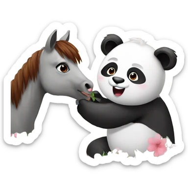 Panda give flower to horse sticker