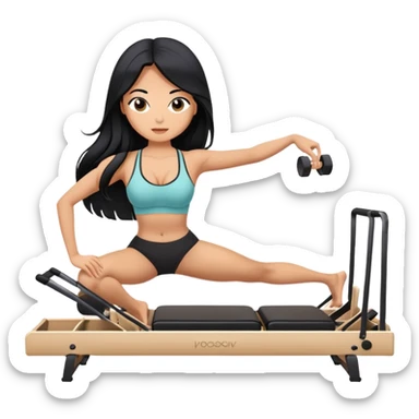 woman with bra, tanned long black hair, doing Pilates reformer  sticker