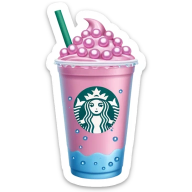 Blue Starbucks drink with pink balls in it sticker