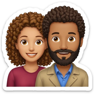 Beso mujer morena rizada y hombre blanco con barba negra sticker