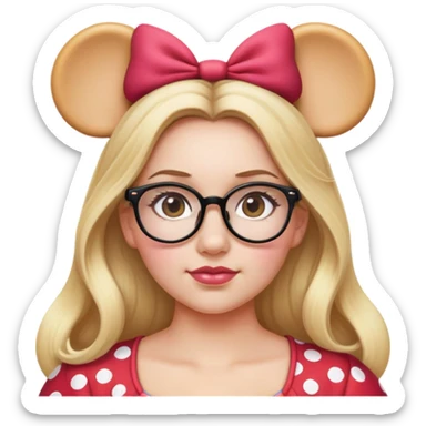 Thick Woman Hazel eyes glasses Long blonde hair Minnie mouse ears sticker