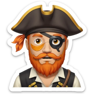 Pirata con un parche grande y negro que le cubra un ojo y con barba anaranjado sticker