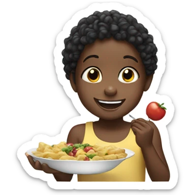 Little black kid eating sticker