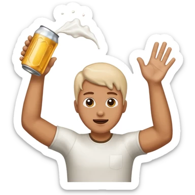 throwing beer can with the arm up in the air with spills from the can sticker