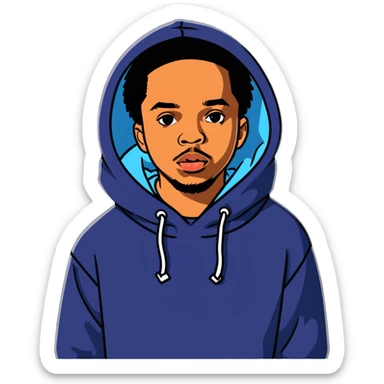 Earl Sweatshirt with hoodie and his distinctive look sticker