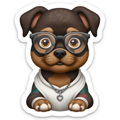 tattooed dog with heavy face tattooes and glassess, black sticker